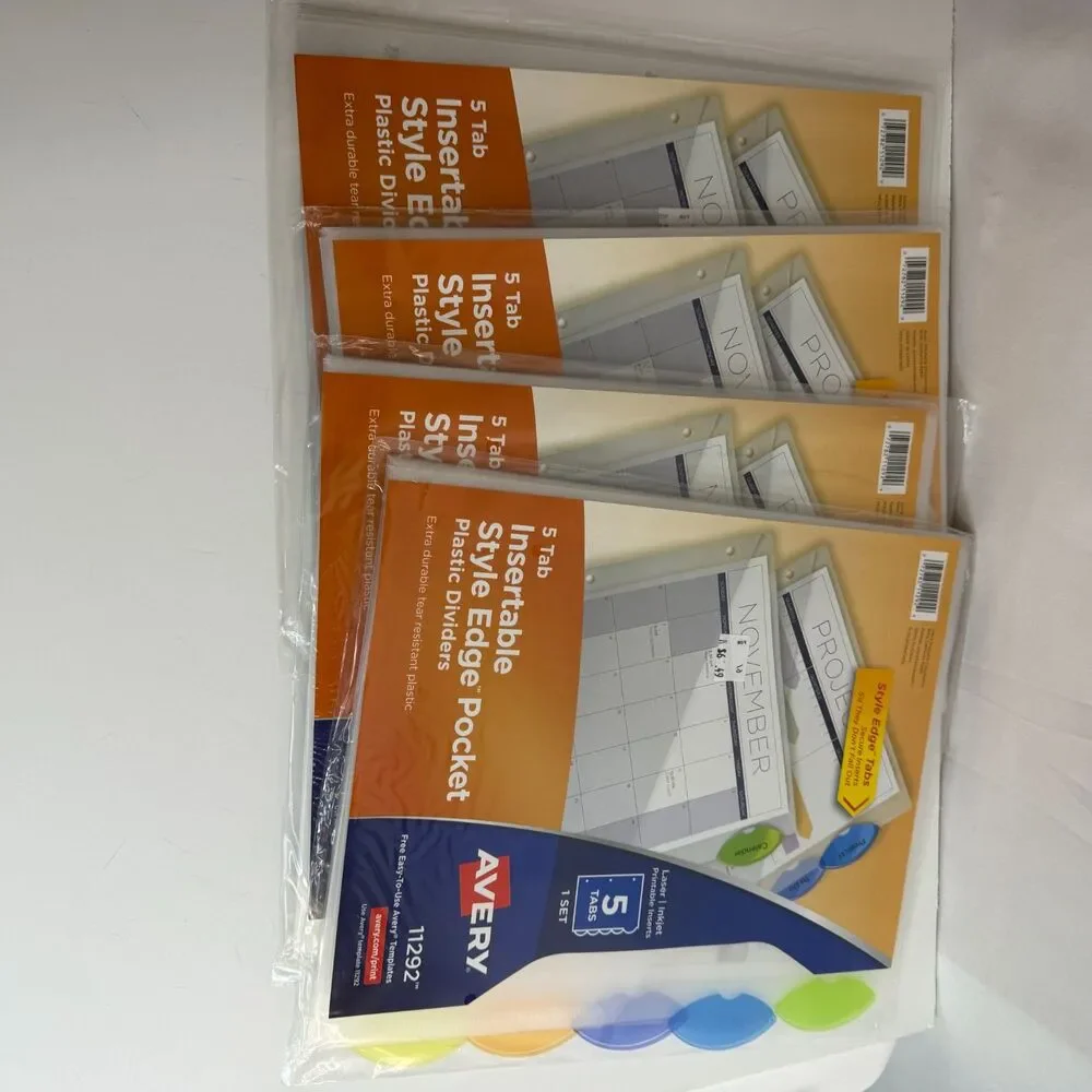 Avery 11292 5 Tab Style Edge Pocket Plastic Binder Dividers Multicolor Lot 4
